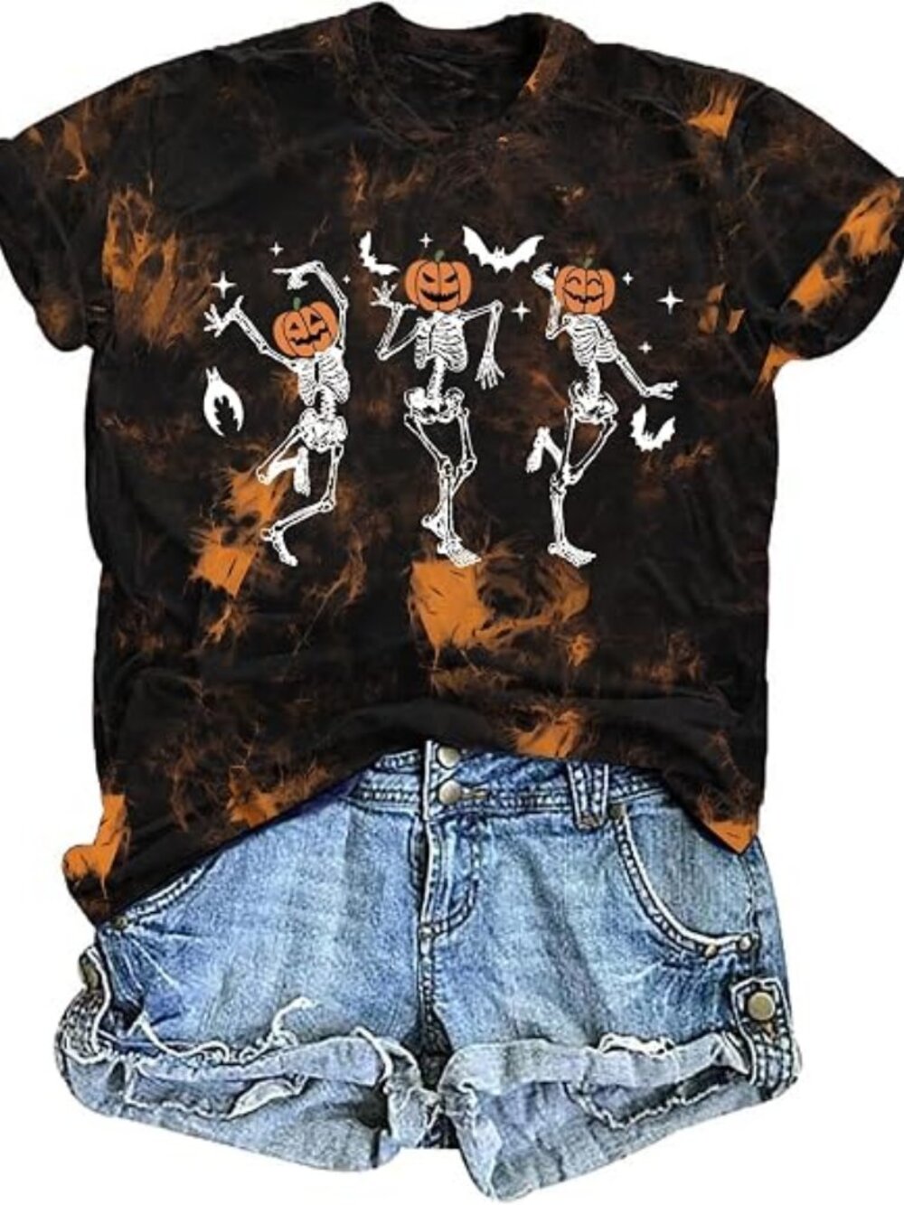Dancing Skeleton Shirt for Women Happy Halloween T-Shirt Short Sleeve